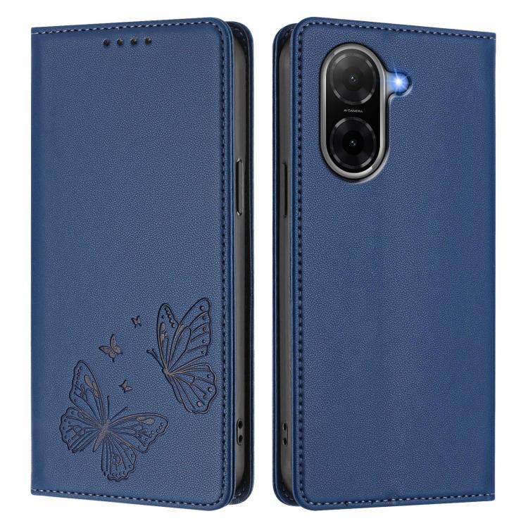 For Redmi A5 4G 171.7mm / Poco C71 Strong Magnetic Dual Butterfly RFID Vegan Leather Phone Case