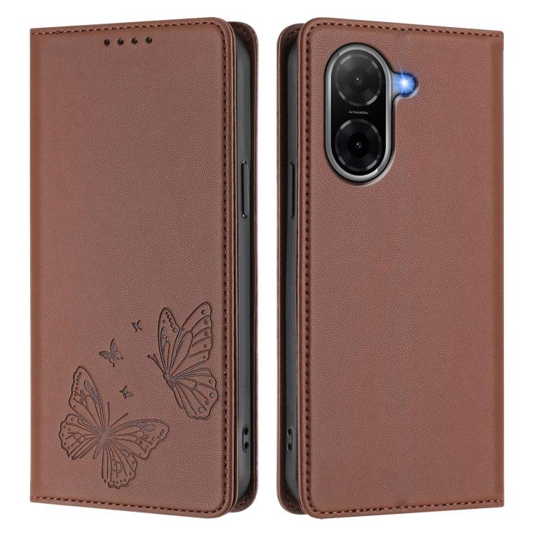 For Redmi A5 4G 171.7mm / Poco C71 Strong Magnetic Dual Butterfly RFID Vegan Leather Phone Case