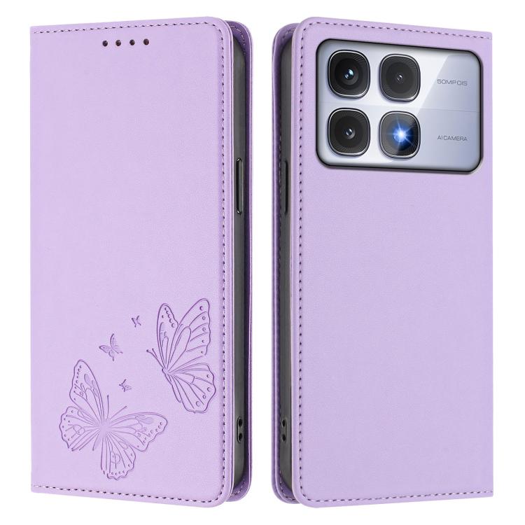 For Redmi K70 Ultra Strong Magnetic Dual Butterfly RFID Vegan Leather Phone Case