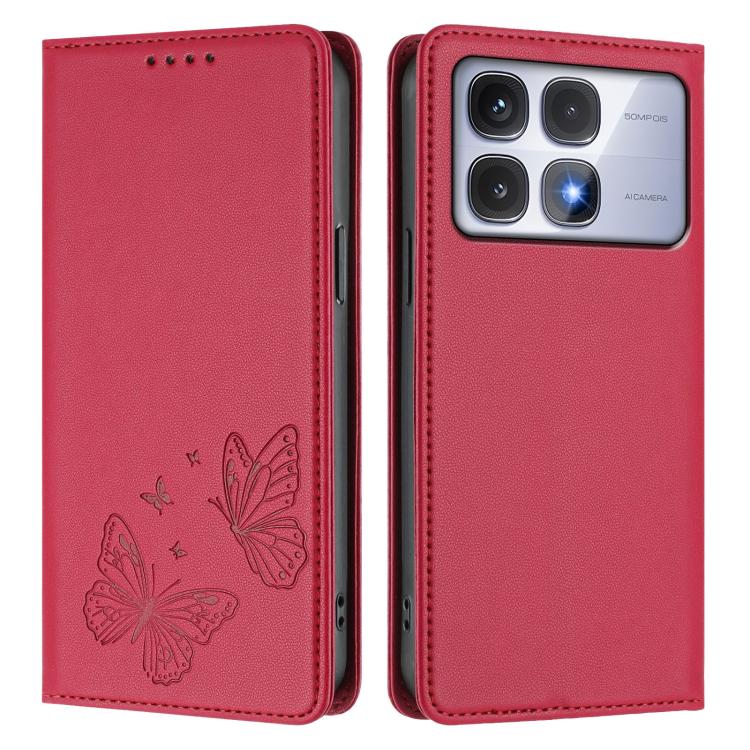 For Redmi K70 Ultra Strong Magnetic Dual Butterfly RFID Vegan Leather Phone Case