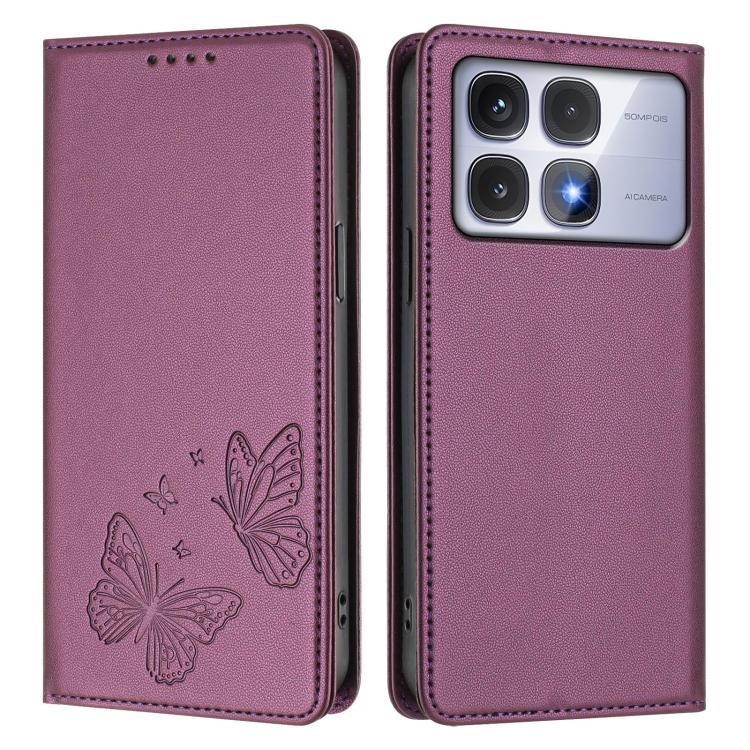 For Redmi K70 Ultra Strong Magnetic Dual Butterfly RFID Vegan Leather Phone Case