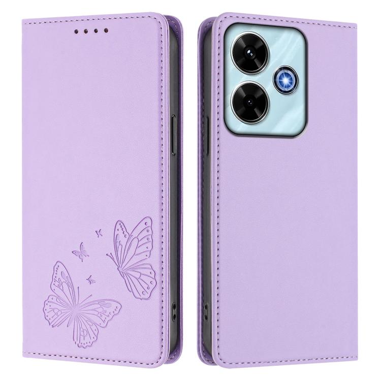 For Redmi 13 4G / 5G / 13x / Poco M6 4G Strong Magnetic Dual Butterfly RFID Vegan Leather Phone Case