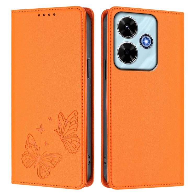 For Redmi 13 4G / 5G / 13x / Poco M6 4G Strong Magnetic Dual Butterfly RFID Vegan Leather Phone Case