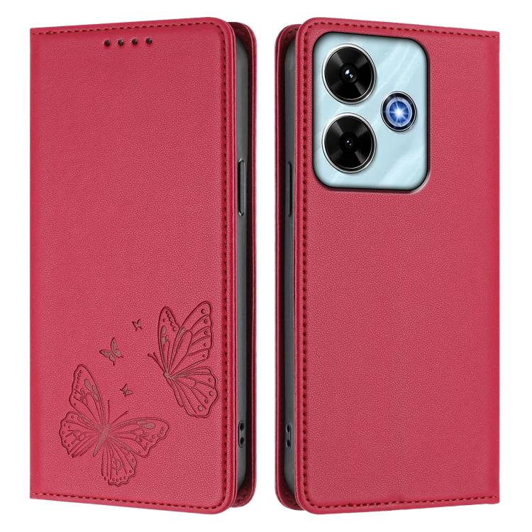For Redmi 13 4G / 5G / 13x / Poco M6 4G Strong Magnetic Dual Butterfly RFID Vegan Leather Phone Case