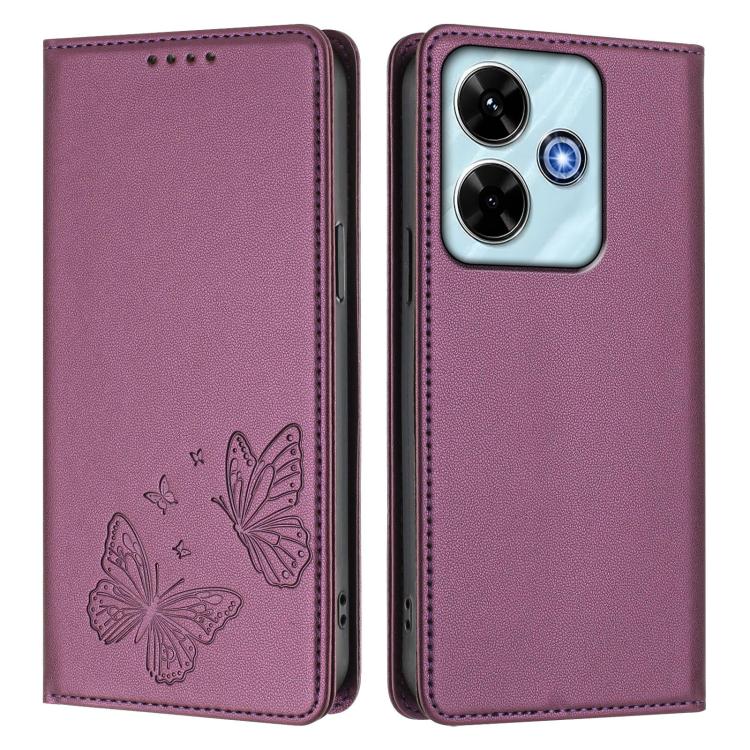For Redmi 13 4G / 5G / 13x / Poco M6 4G Strong Magnetic Dual Butterfly RFID Vegan Leather Phone Case