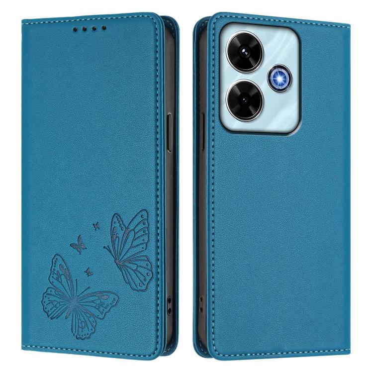 For Redmi 13 4G / 5G / 13x / Poco M6 4G Strong Magnetic Dual Butterfly RFID Vegan Leather Phone Case