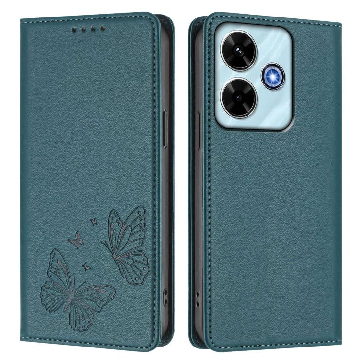 For Redmi 13 4G / 5G / 13x / Poco M6 4G Strong Magnetic Dual Butterfly RFID Vegan Leather Phone Case