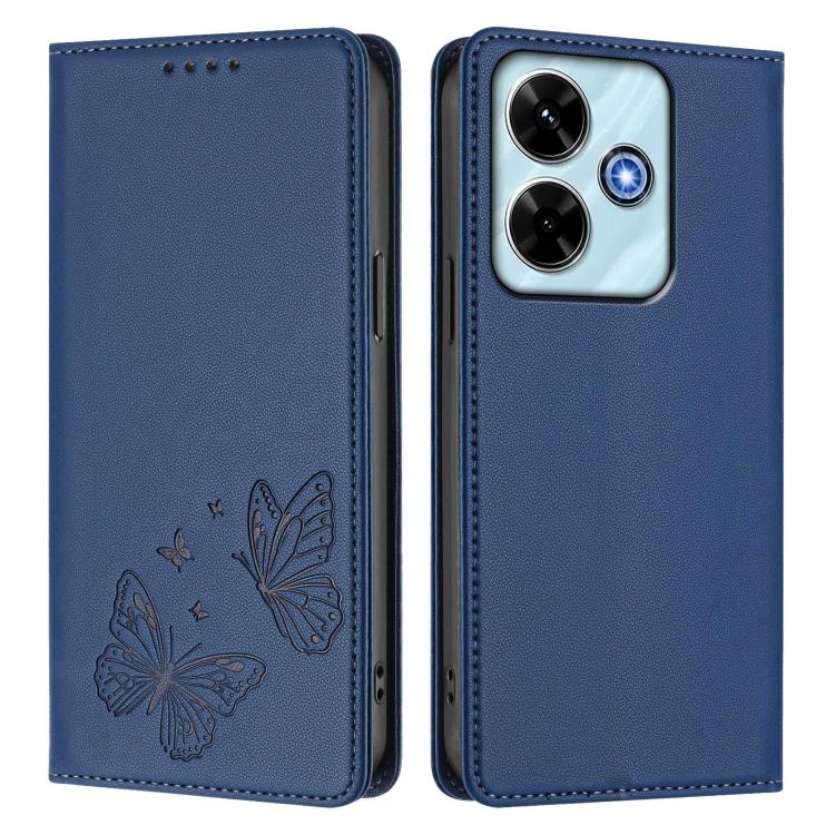 For Redmi 13 4G / 5G / 13x / Poco M6 4G Strong Magnetic Dual Butterfly RFID Vegan Leather Phone Case