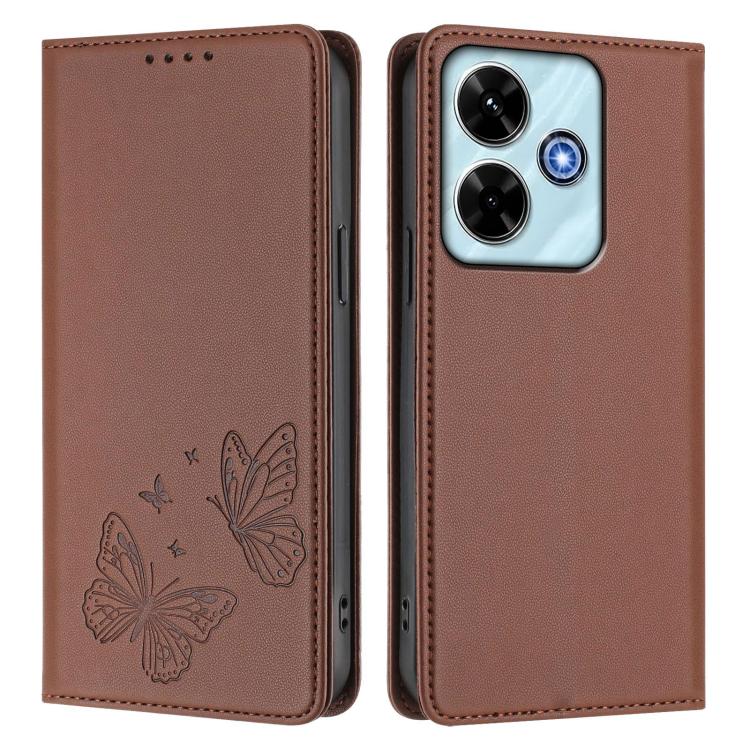 For Redmi 13 4G / 5G / 13x / Poco M6 4G Strong Magnetic Dual Butterfly RFID Vegan Leather Phone Case