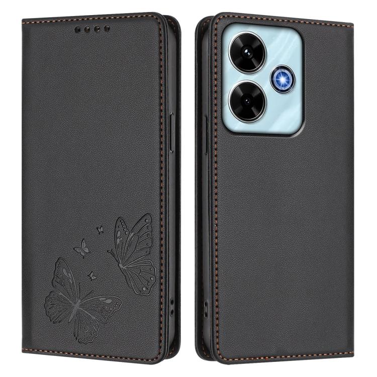 For Redmi 13 4G / 5G / 13x / Poco M6 4G Strong Magnetic Dual Butterfly RFID Vegan Leather Phone Case