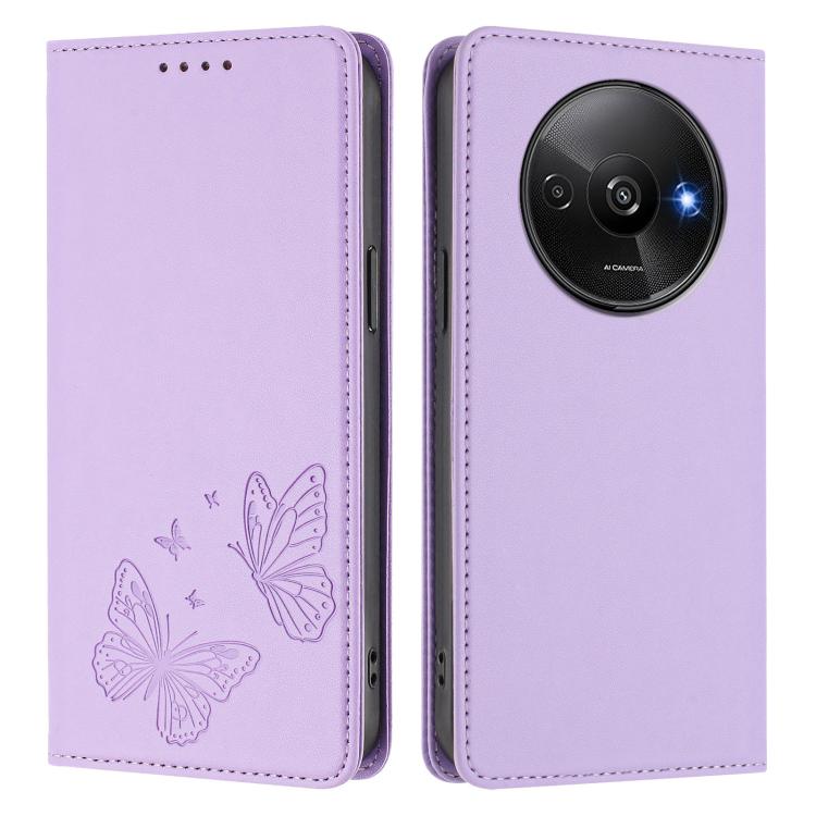 For Redmi A3 / A3x / Poco C61 Strong Magnetic Dual Butterfly RFID Vegan Leather Phone Case