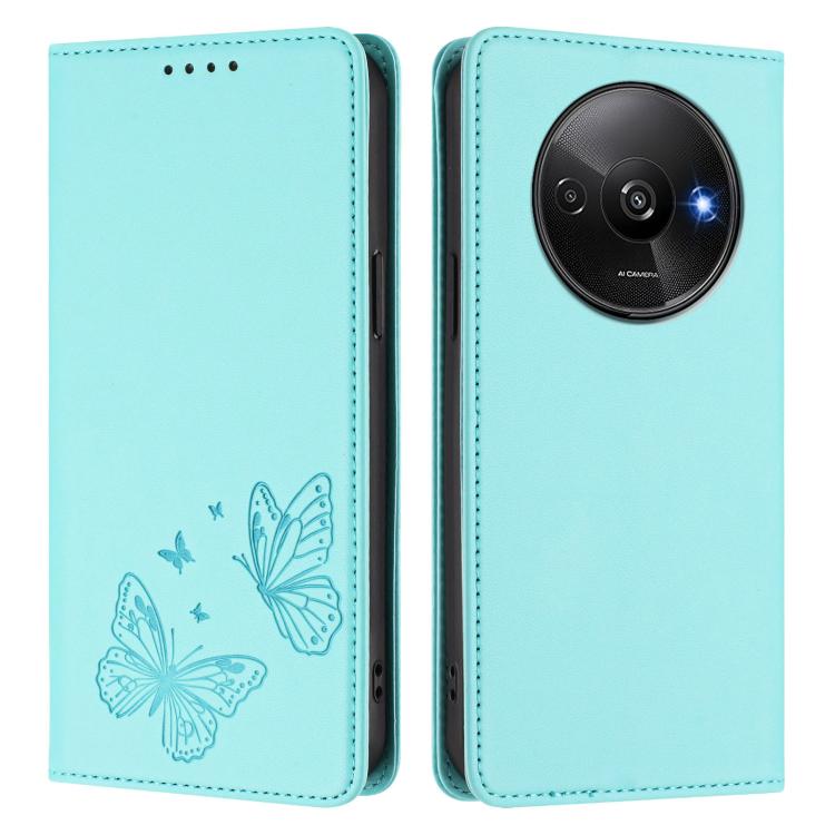 For Redmi A3 / A3x / Poco C61 Strong Magnetic Dual Butterfly RFID Vegan Leather Phone Case