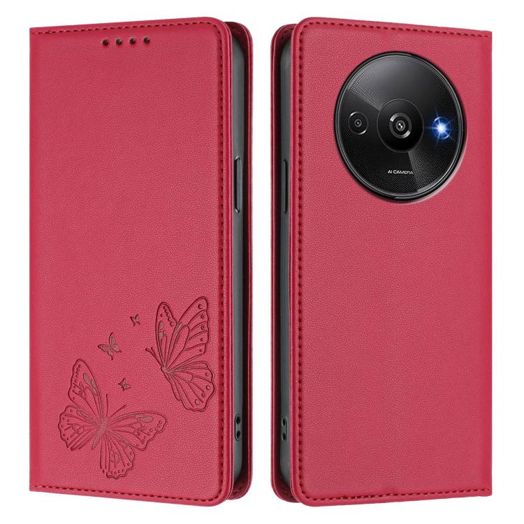 For Redmi A3 / A3x / Poco C61 Strong Magnetic Dual Butterfly RFID Vegan Leather Phone Case