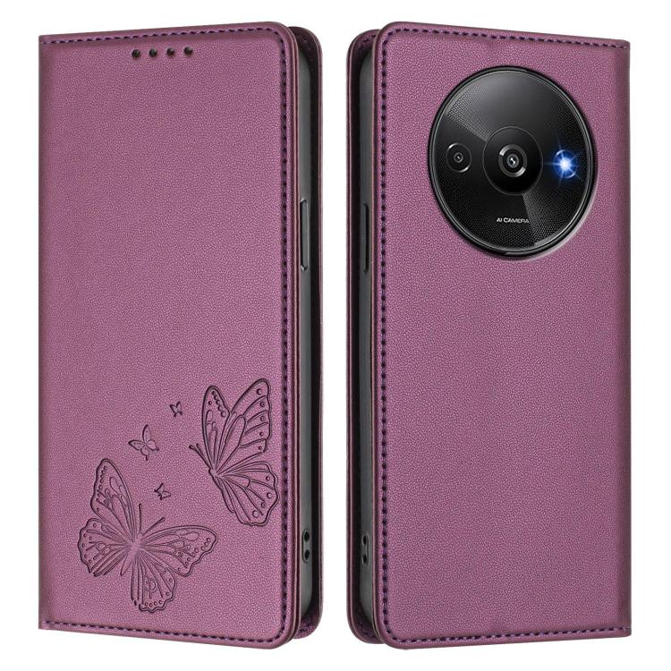 For Redmi A3 / A3x / Poco C61 Strong Magnetic Dual Butterfly RFID Vegan Leather Phone Case