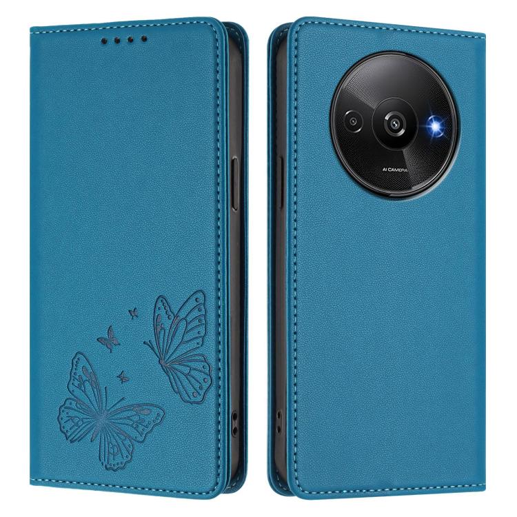For Redmi A3 / A3x / Poco C61 Strong Magnetic Dual Butterfly RFID Vegan Leather Phone Case