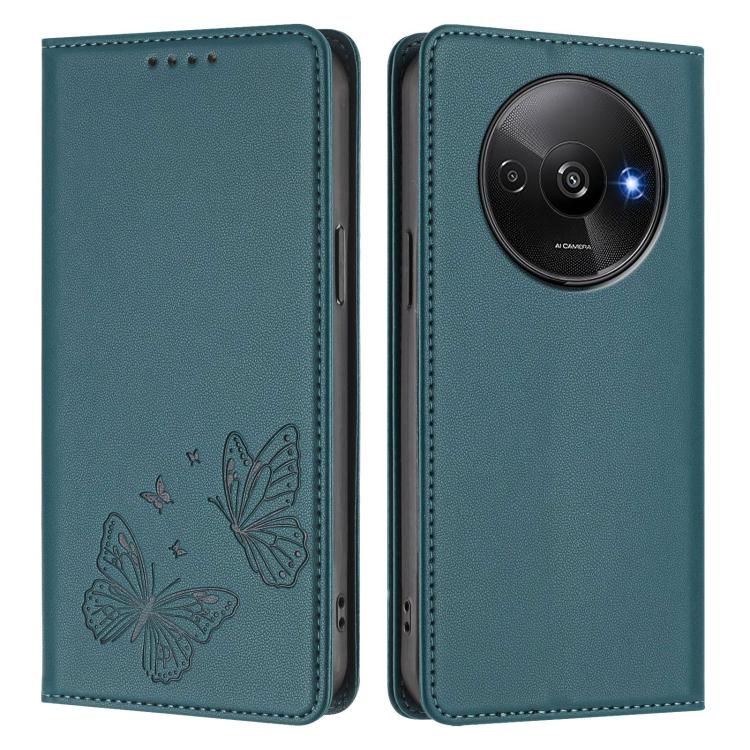 For Redmi A3 / A3x / Poco C61 Strong Magnetic Dual Butterfly RFID Vegan Leather Phone Case