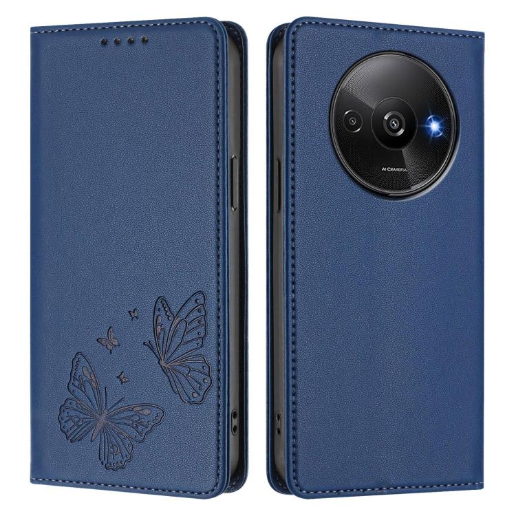 For Redmi A3 / A3x / Poco C61 Strong Magnetic Dual Butterfly RFID Vegan Leather Phone Case
