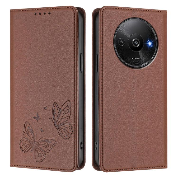 For Redmi A3 / A3x / Poco C61 Strong Magnetic Dual Butterfly RFID Vegan Leather Phone Case