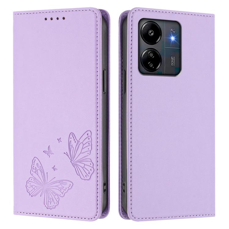 For Redmi 13C 4G / 5G / Poco C65 Strong Magnetic Dual Butterfly RFID Vegan Leather Phone Case