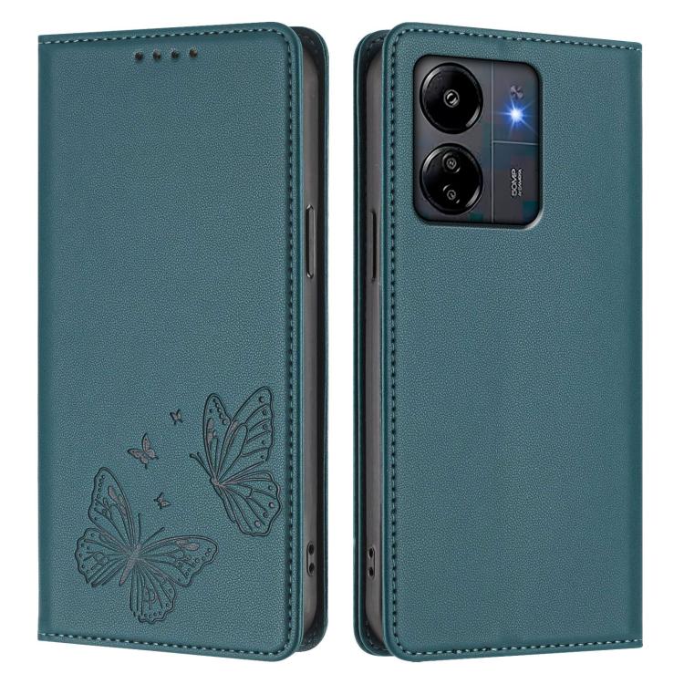 For Redmi 13C 4G / 5G / Poco C65 Strong Magnetic Dual Butterfly RFID Vegan Leather Phone Case