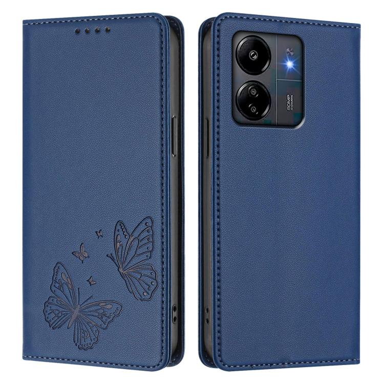 For Redmi 13C 4G / 5G / Poco C65 Strong Magnetic Dual Butterfly RFID Vegan Leather Phone Case