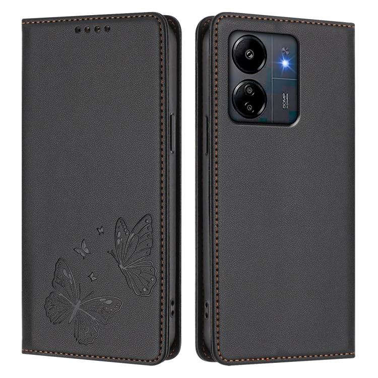 For Redmi 13C 4G / 5G / Poco C65 Strong Magnetic Dual Butterfly RFID Vegan Leather Phone Case