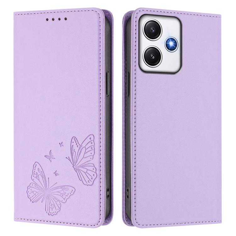 For Redmi 12 4G / 5G / Note 12R Strong Magnetic Dual Butterfly RFID Vegan Leather Phone Case