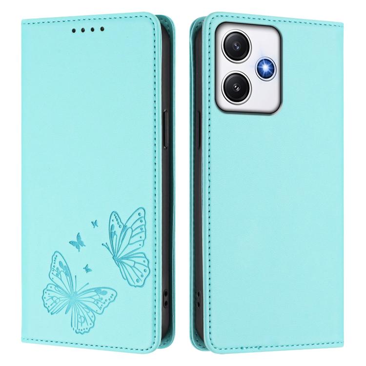For Redmi 12 4G / 5G / Note 12R Strong Magnetic Dual Butterfly RFID Vegan Leather Phone Case
