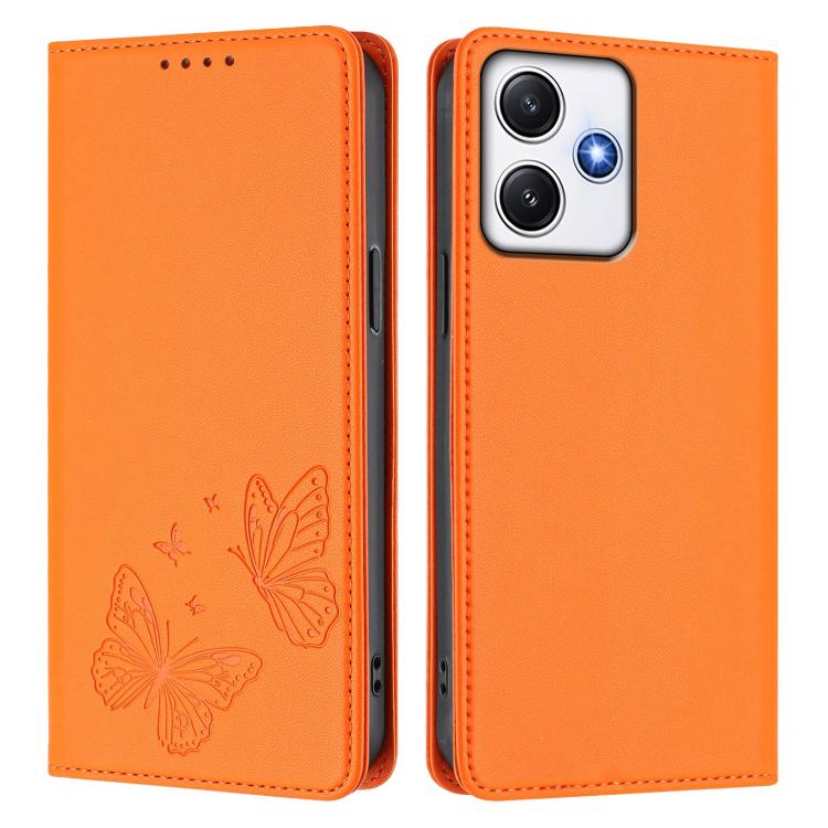 For Redmi 12 4G / 5G / Note 12R Strong Magnetic Dual Butterfly RFID Vegan Leather Phone Case