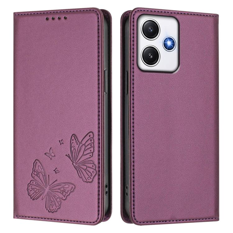 For Redmi 12 4G / 5G / Note 12R Strong Magnetic Dual Butterfly RFID Vegan Leather Phone Case