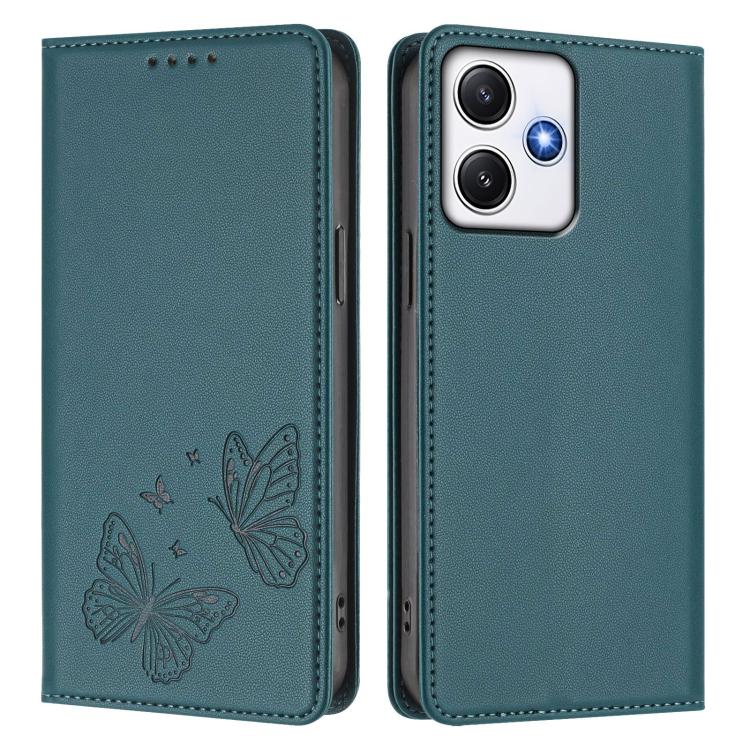 For Redmi 12 4G / 5G / Note 12R Strong Magnetic Dual Butterfly RFID Vegan Leather Phone Case