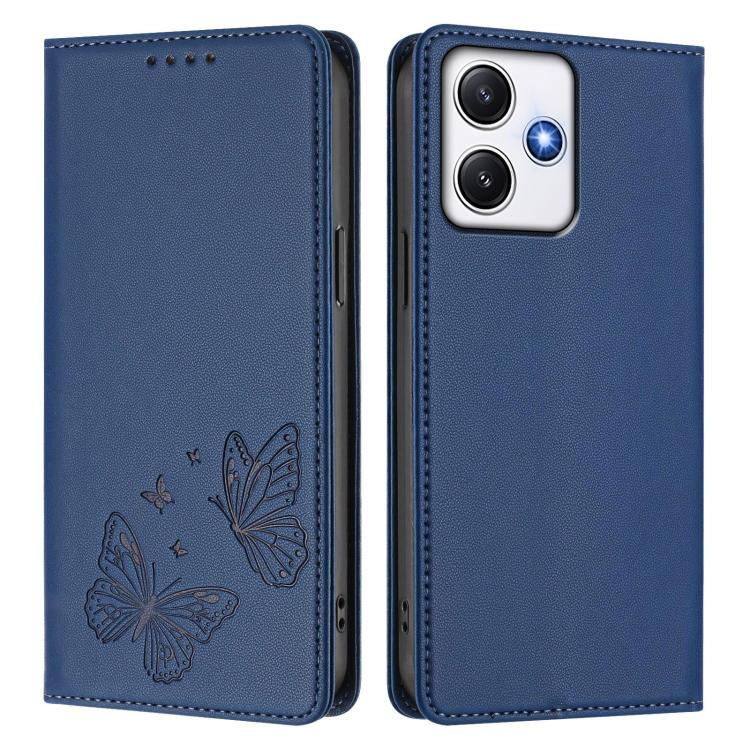 For Redmi 12 4G / 5G / Note 12R Strong Magnetic Dual Butterfly RFID Vegan Leather Phone Case