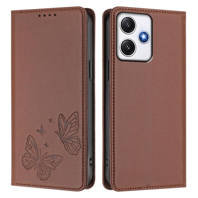 For Redmi 12 4G / 5G / Note 12R Strong Magnetic Dual Butterfly RFID Vegan Leather Phone Case
