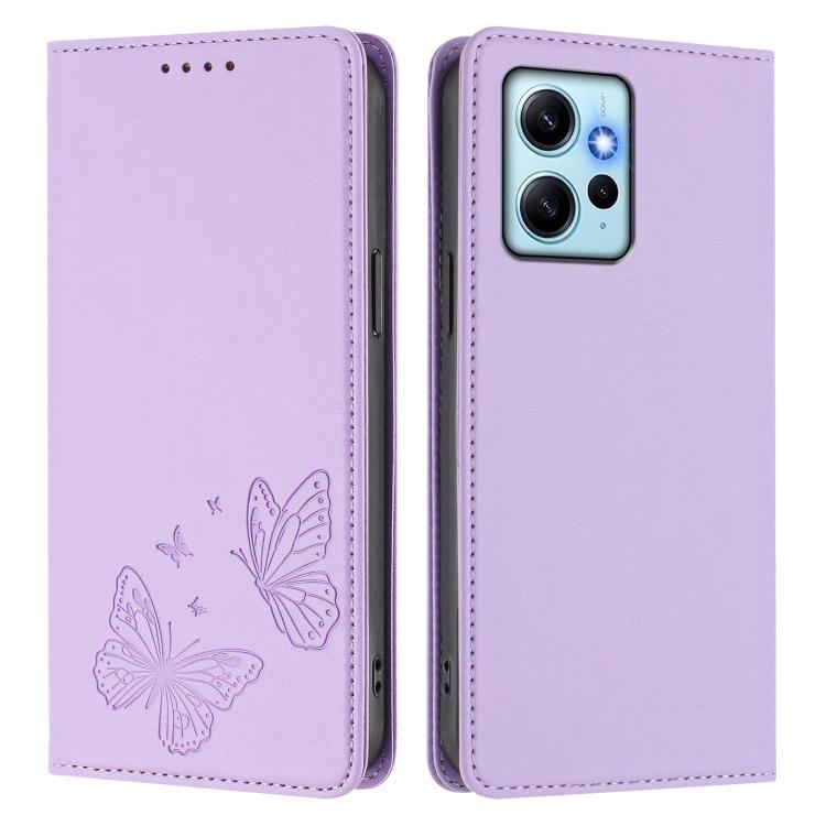 For Redmi Note 12 4G Global Strong Magnetic Dual Butterfly RFID Vegan Leather Phone Case