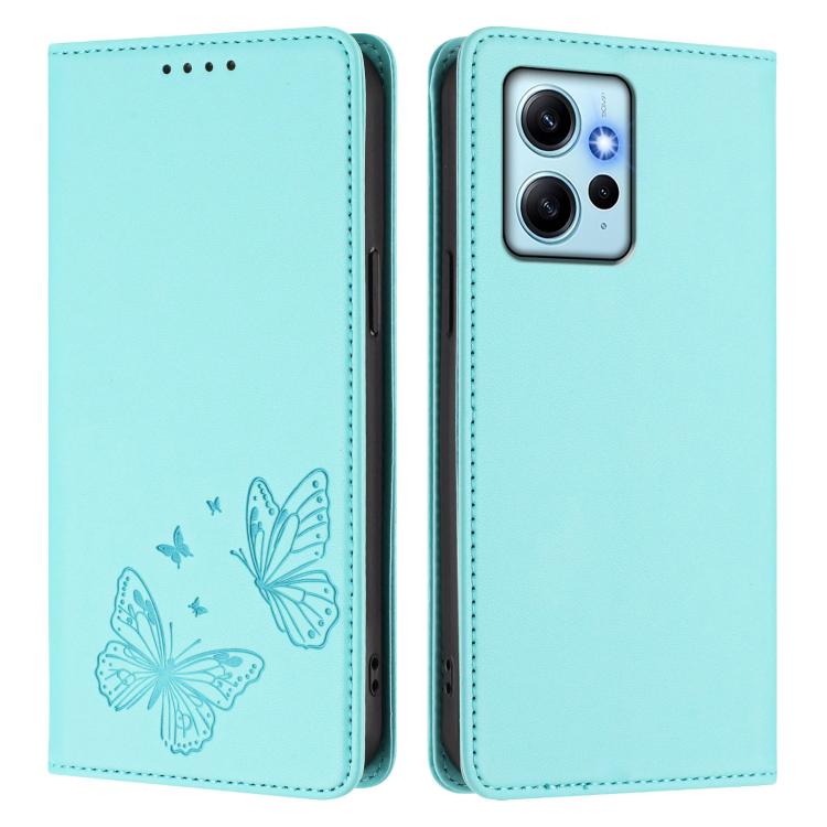 For Redmi Note 12 4G Global Strong Magnetic Dual Butterfly RFID Vegan Leather Phone Case
