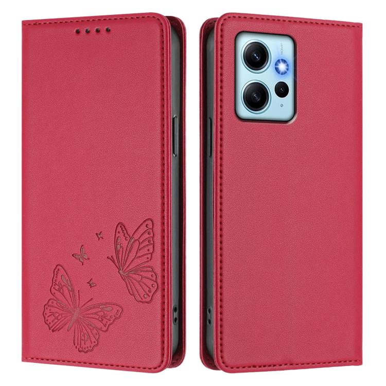 For Redmi Note 12 4G Global Strong Magnetic Dual Butterfly RFID Vegan Leather Phone Case