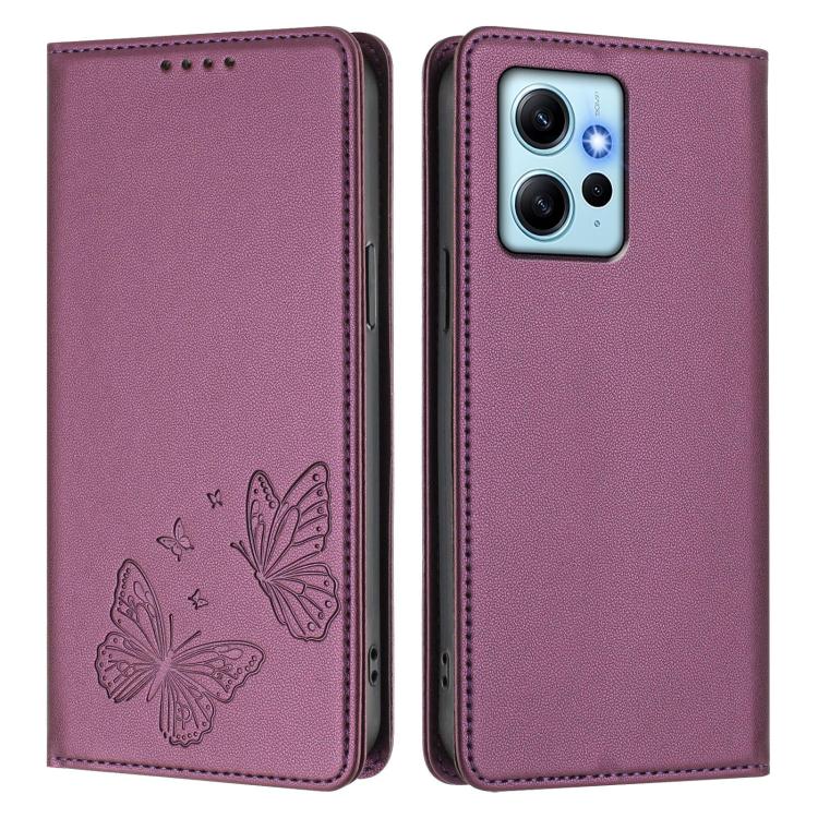 For Redmi Note 12 4G Global Strong Magnetic Dual Butterfly RFID Vegan Leather Phone Case
