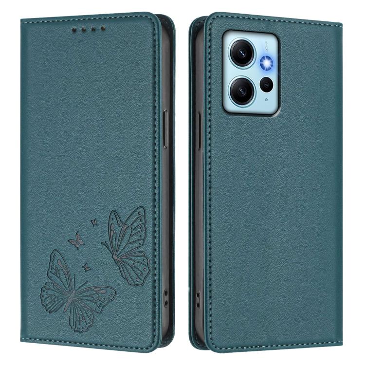 For Redmi Note 12 4G Global Strong Magnetic Dual Butterfly RFID Vegan Leather Phone Case