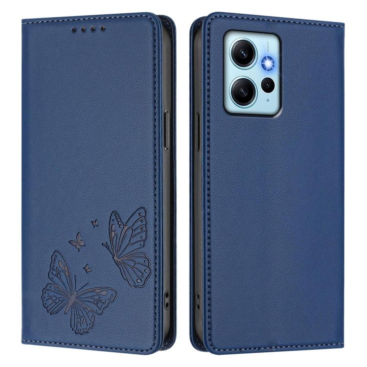 For Redmi Note 12 4G Global Strong Magnetic Dual Butterfly RFID Vegan Leather Phone Case