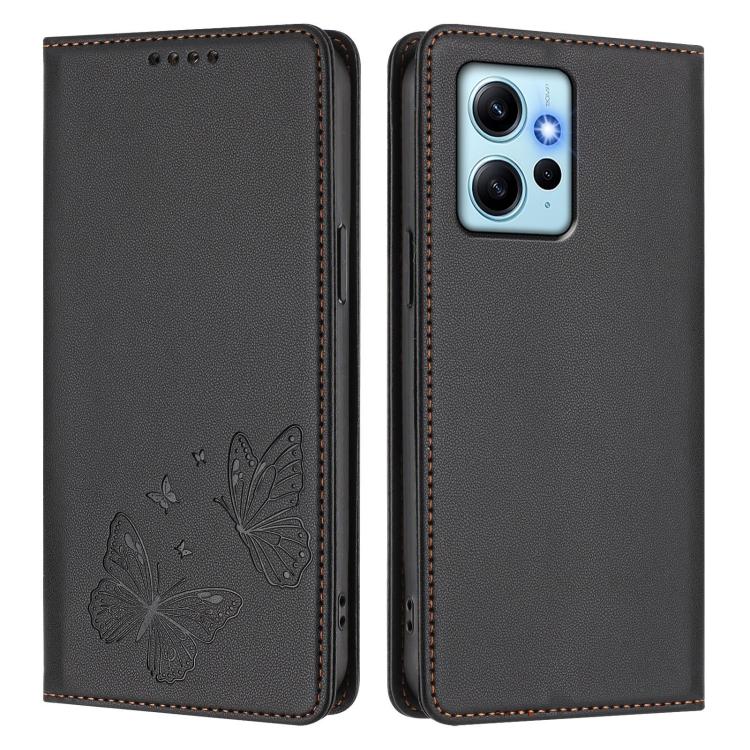 For Redmi Note 12 4G Global Strong Magnetic Dual Butterfly RFID Vegan Leather Phone Case
