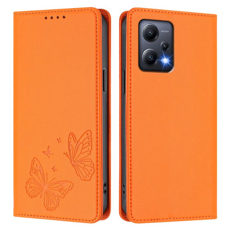 For Redmi Note 12 5G / Poco X5 Strong Magnetic Dual Butterfly RFID Vegan Leather Phone Case
