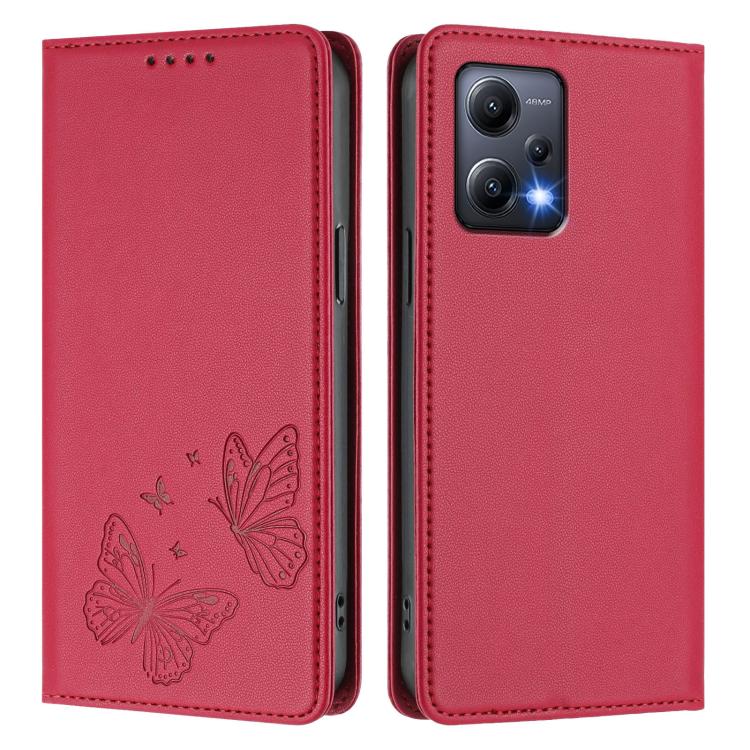 For Redmi Note 12 5G / Poco X5 Strong Magnetic Dual Butterfly RFID Vegan Leather Phone Case
