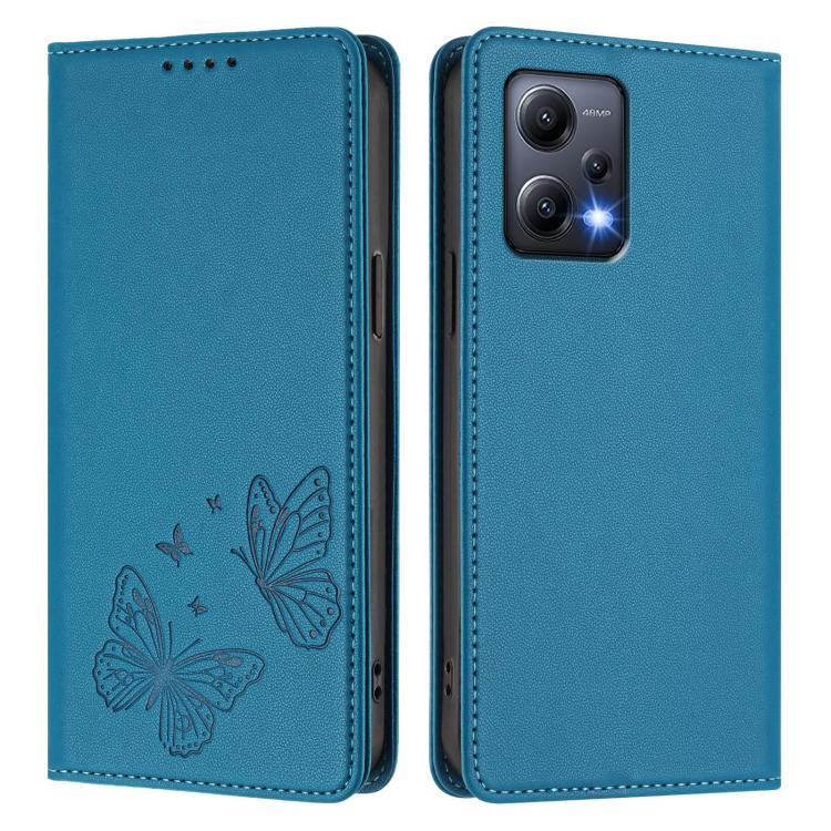 For Redmi Note 12 5G / Poco X5 Strong Magnetic Dual Butterfly RFID Vegan Leather Phone Case