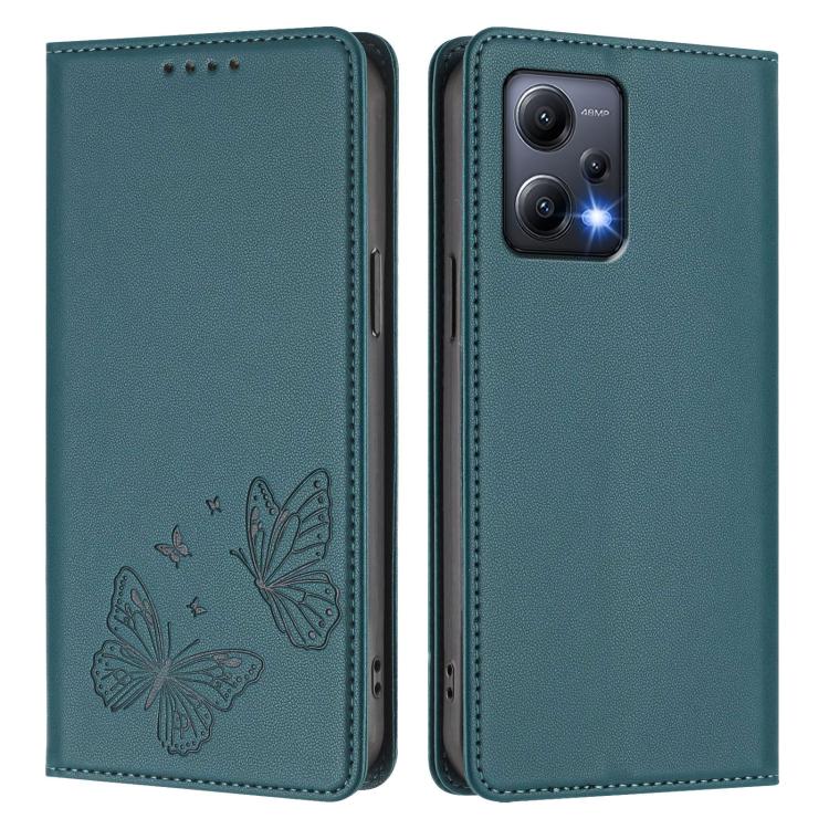 For Redmi Note 12 5G / Poco X5 Strong Magnetic Dual Butterfly RFID Vegan Leather Phone Case