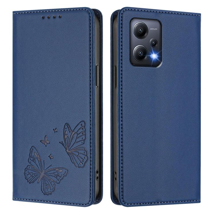 For Redmi Note 12 5G / Poco X5 Strong Magnetic Dual Butterfly RFID Vegan Leather Phone Case