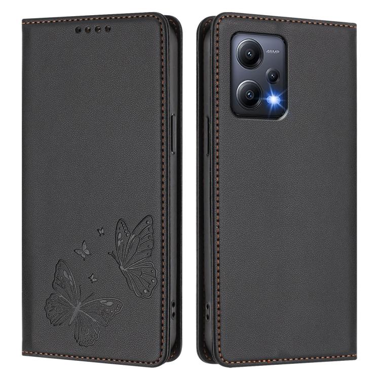 For Redmi Note 12 5G / Poco X5 Strong Magnetic Dual Butterfly RFID Vegan Leather Phone Case