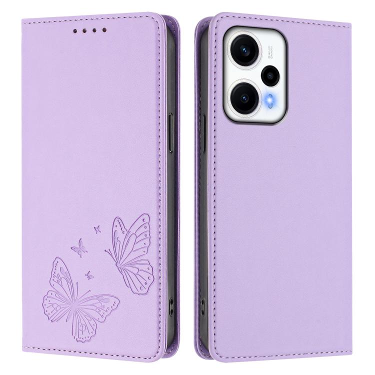 For Redmi Note 12 Turbo / Poco F5 Strong Magnetic Dual Butterfly RFID Vegan Leather Phone Case