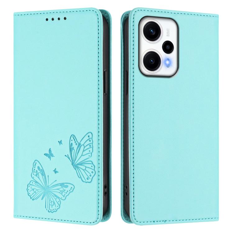 For Redmi Note 12 Turbo / Poco F5 Strong Magnetic Dual Butterfly RFID Vegan Leather Phone Case