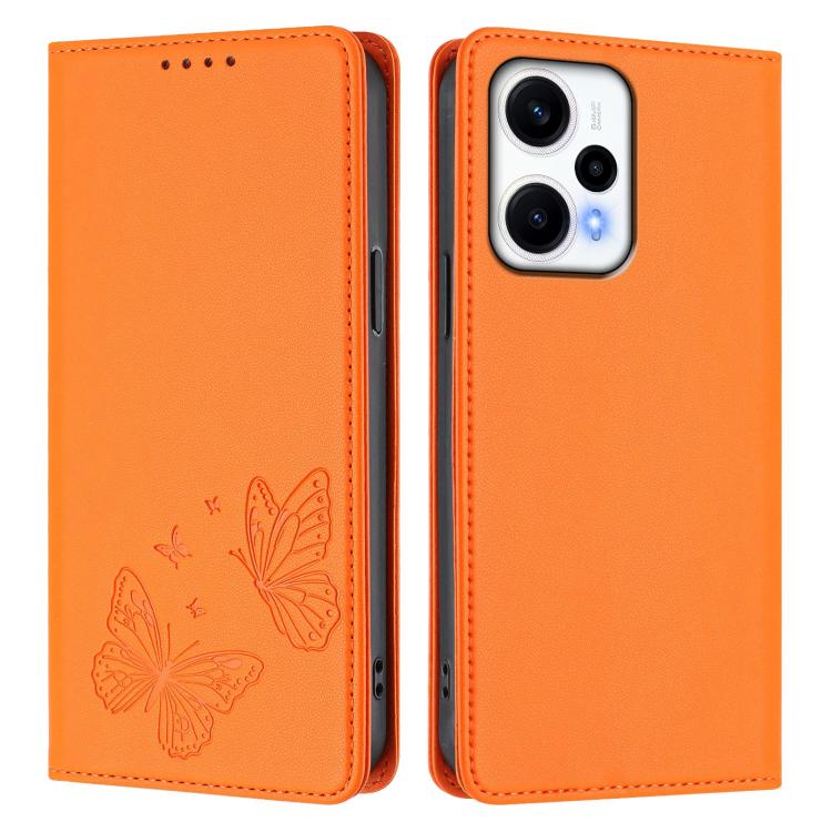 For Redmi Note 12 Turbo / Poco F5 Strong Magnetic Dual Butterfly RFID Vegan Leather Phone Case