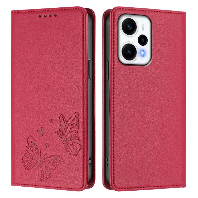 For Redmi Note 12 Turbo / Poco F5 Strong Magnetic Dual Butterfly RFID Vegan Leather Phone Case